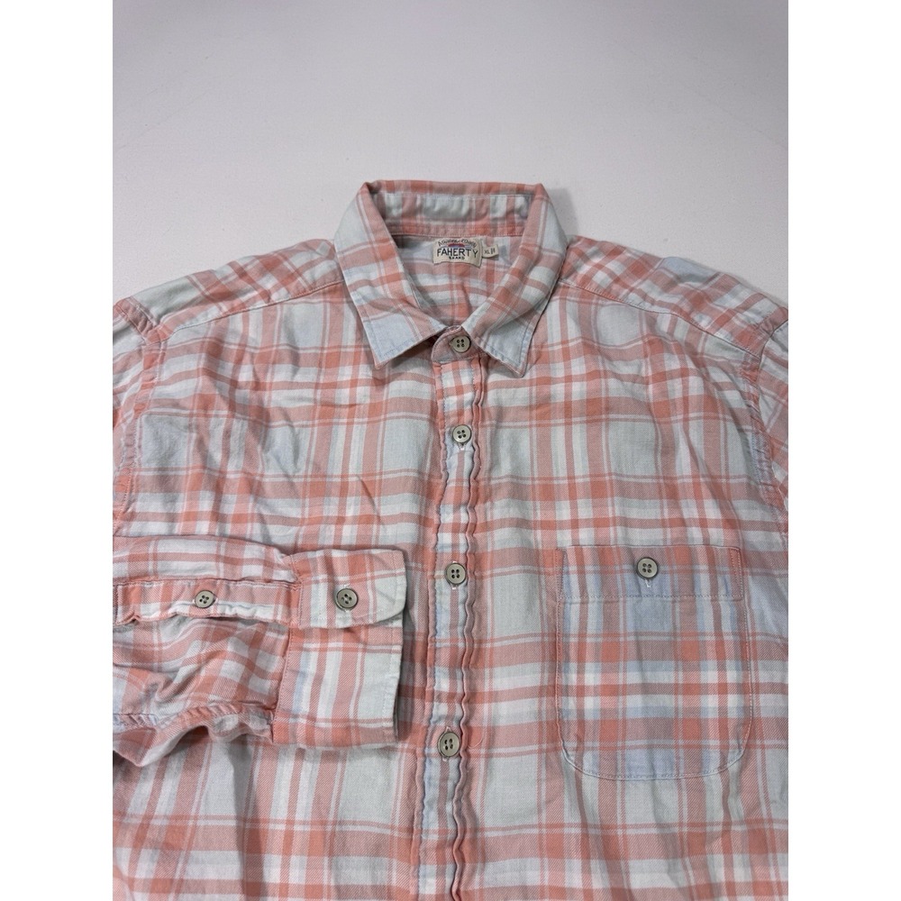 Faherty Seaview Flannel Shirt Mens XL Plaid Cotton Indigo Dyed MWG1803-SCP Pink
